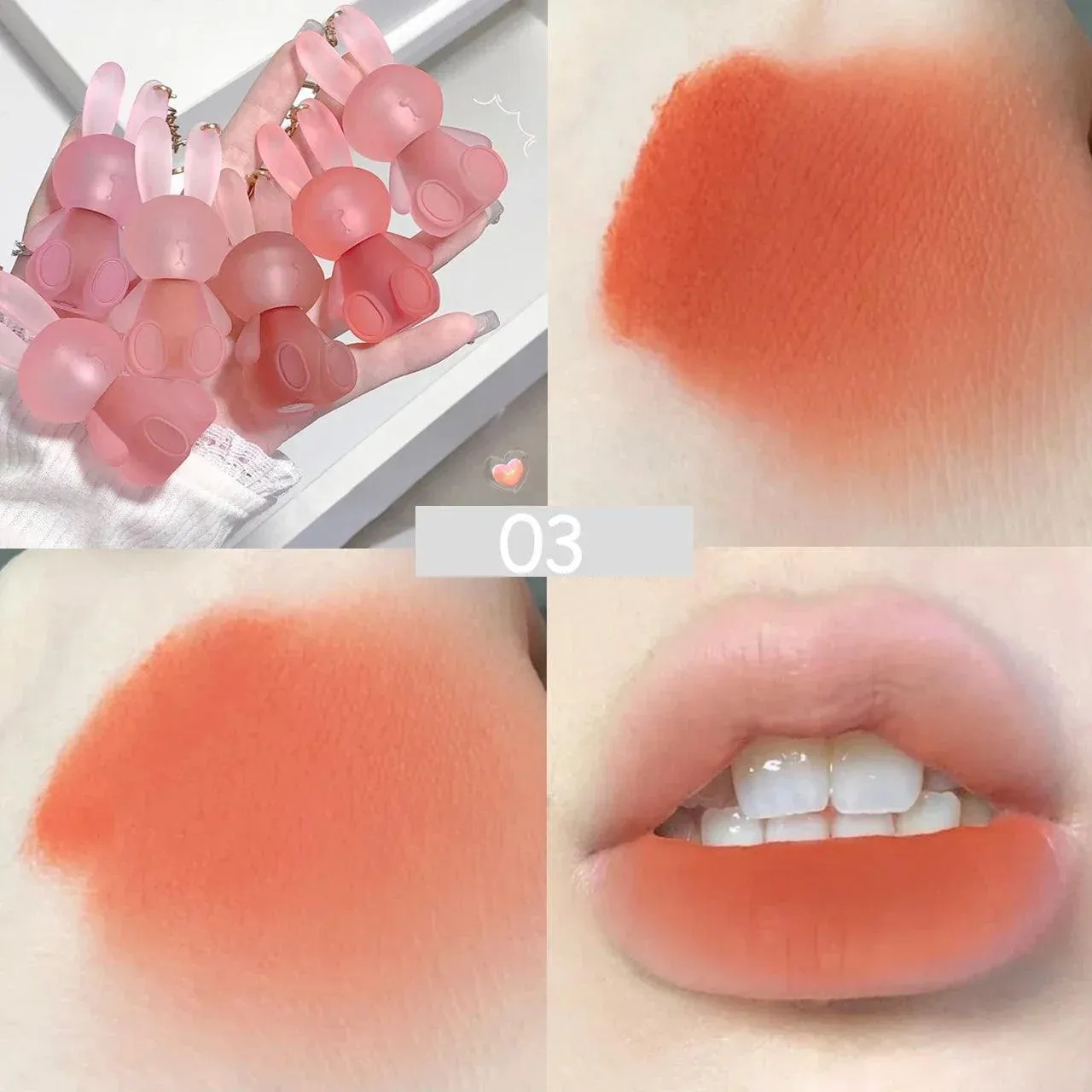 Adorable Bunny Lip Glaze Set: Matte Pink Red Velvet Finish
