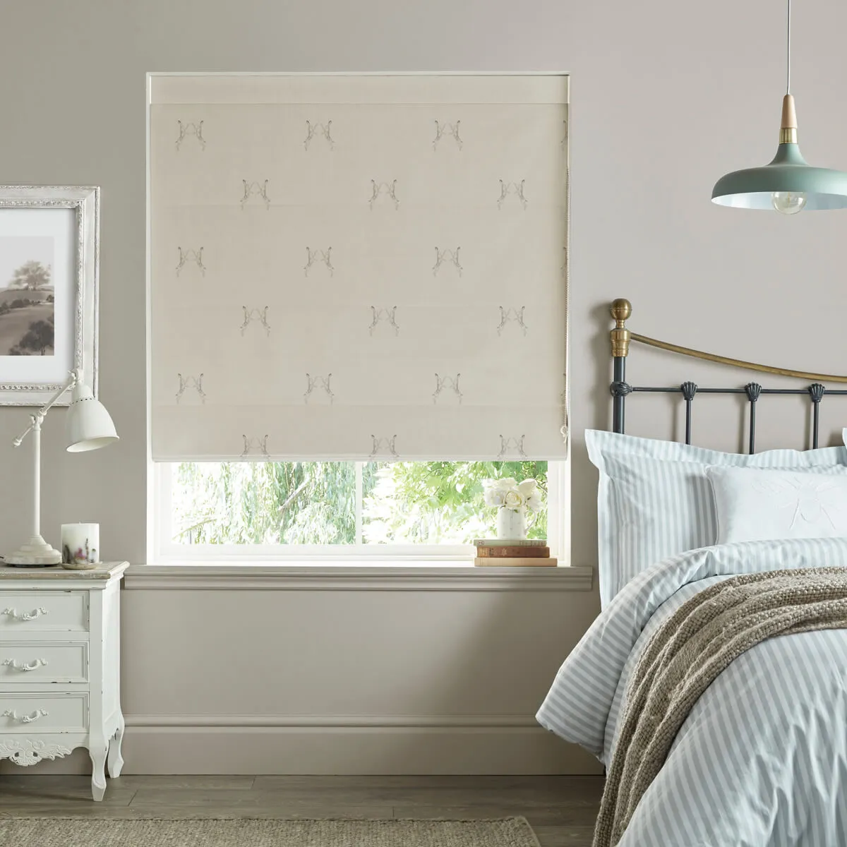 Boxing Hares Natural Curtains/Roman Blind Sample