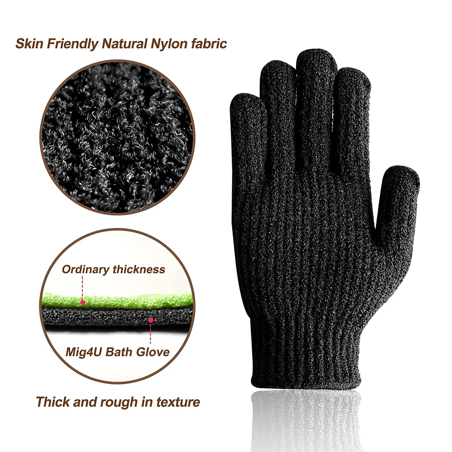 MIG4U Shower Exfoliating Scrub Gloves Medium to Heavy Bathing Gloves Body Wash Dead Skin Removal Deep Cleansing Mitts for Women and Men 5 Pairs 5 Colors