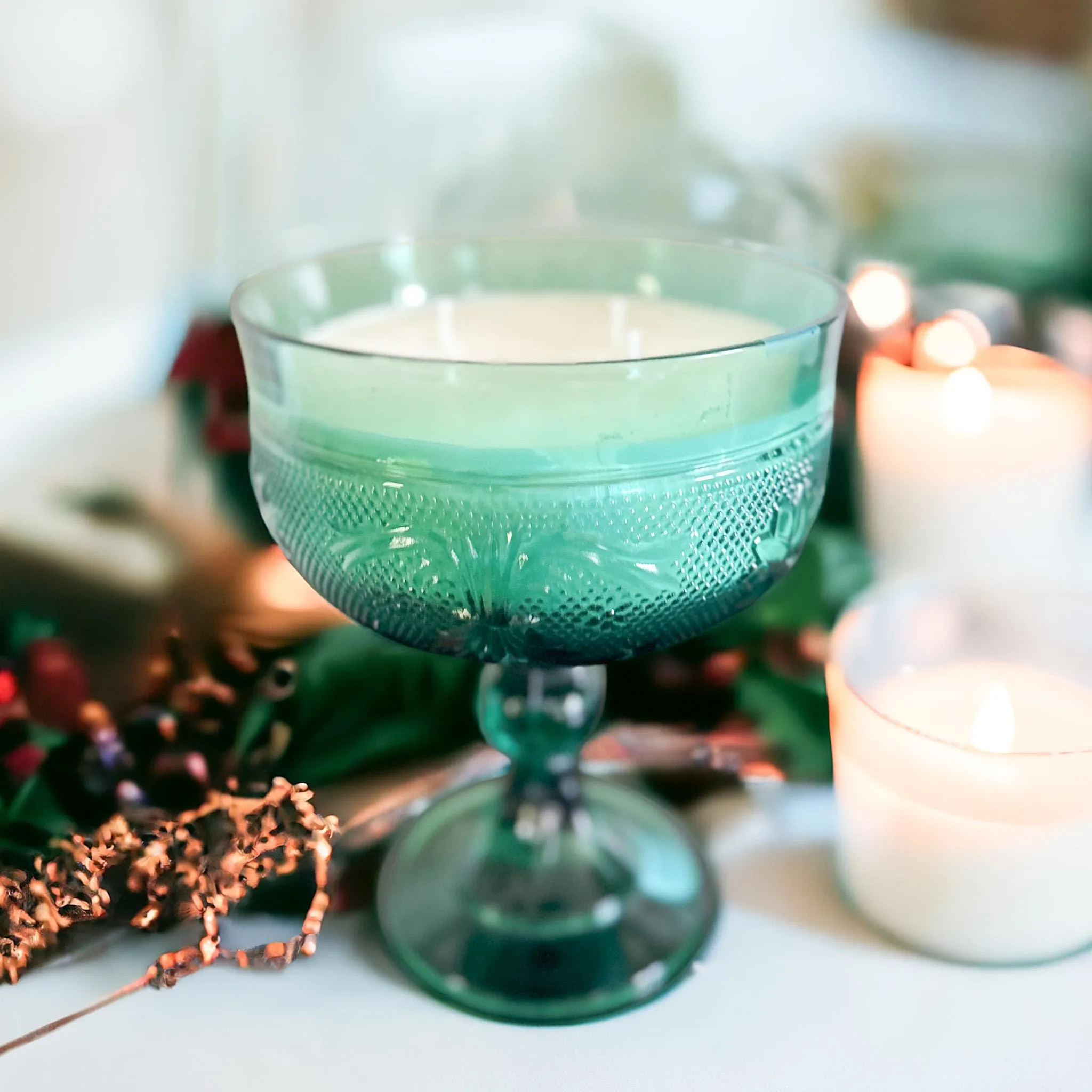 Rosemary Sage Soy Candle in Vintage Teal Compote